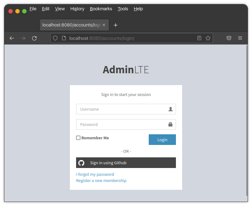 Updated login page with GitHub as the social link.